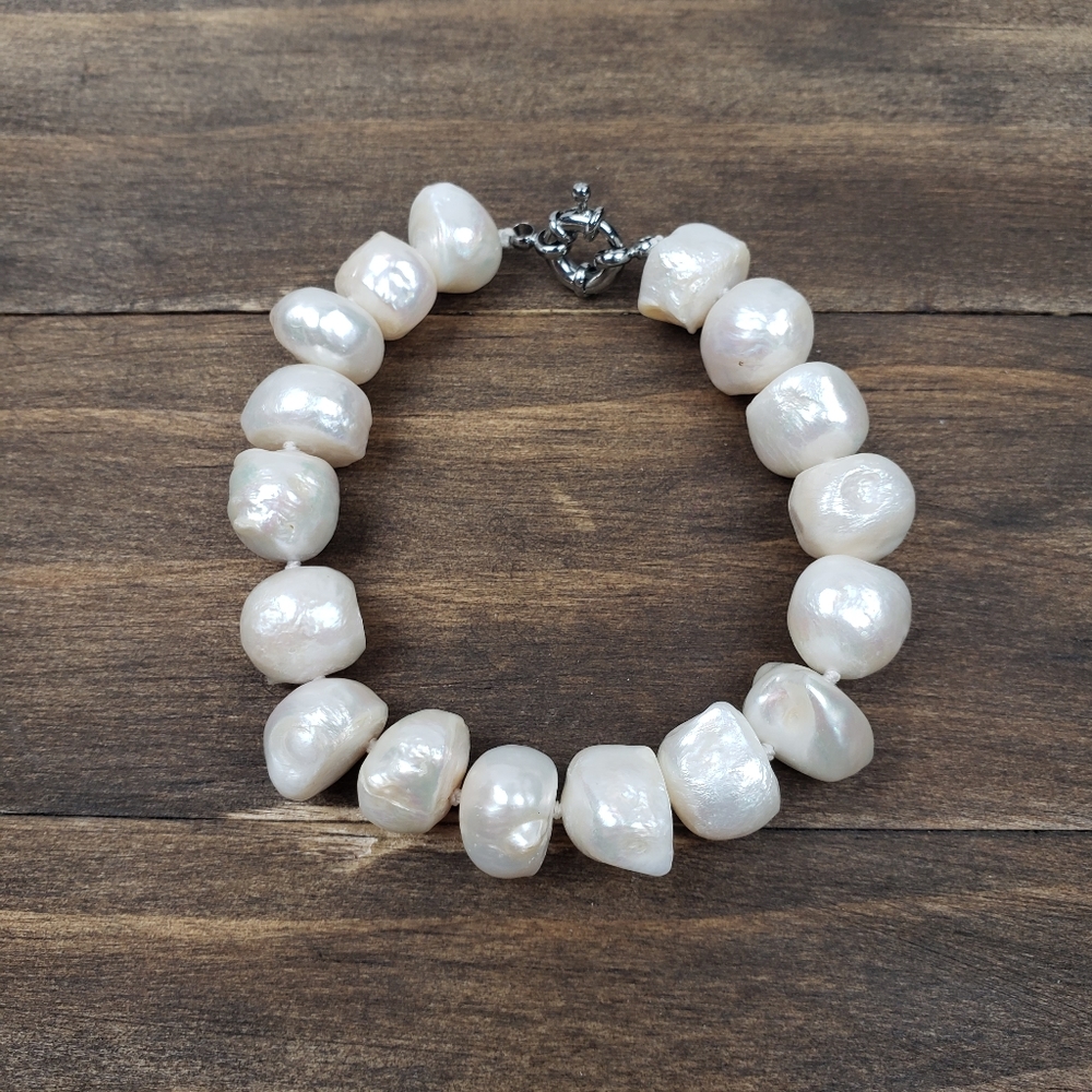 Pearl Bracelet, big white freshwater pearl bracelet, Chucky bracelet
